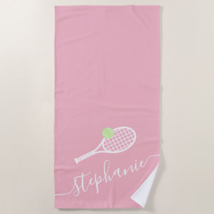 Personalisierter Tennistrainer Monogramm Pink Strandtuch