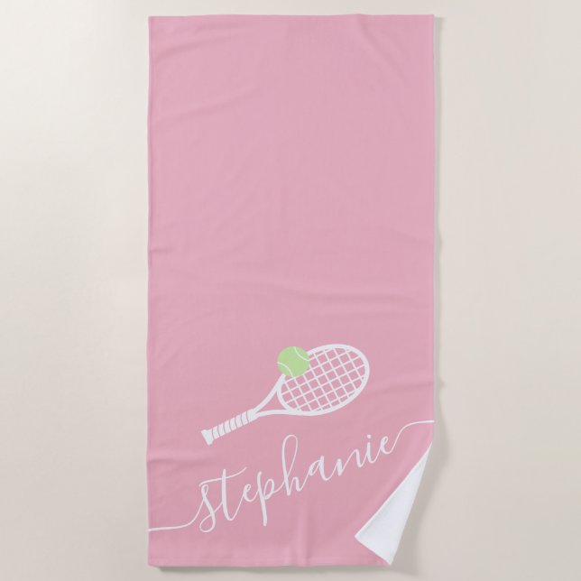 Personalisierter Tennistrainer Monogramm Pink Strandtuch (Vorderseite)