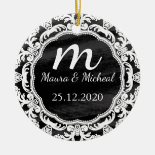 Personalisierter Termin für das Hochzeitsdatum der Keramik Ornament