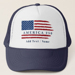 Personalisierter Text Amerika 250 Patriotische Fla Truckerkappe