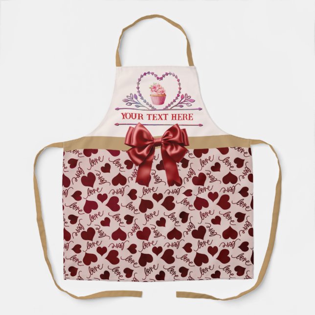 Personalisierter Text, Aquarellherz und Cupcake Schürze (Vorderseite)