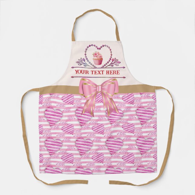 Personalisierter Text, Aquarellherz und Cupcake Schürze (Vorderseite)