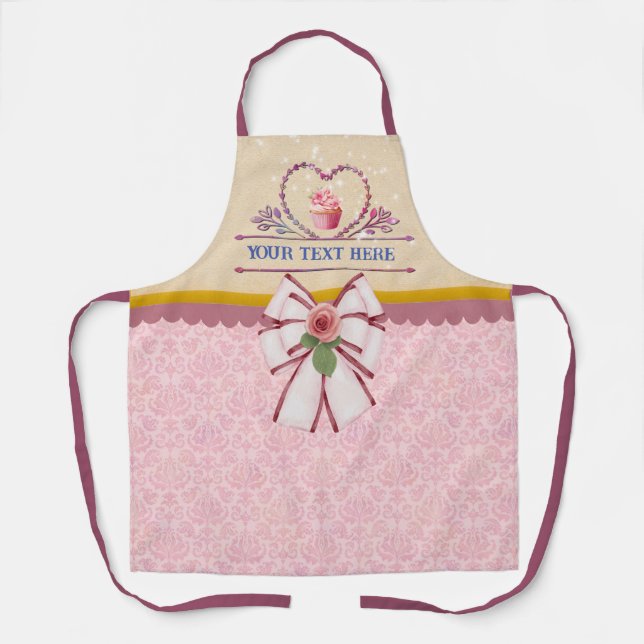 Personalisierter Text, Aquarellherz und Cupcake Schürze (Vorderseite)