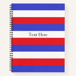 Personalisierter Text auf Blau Rot Weißen Streifen Notizbuch