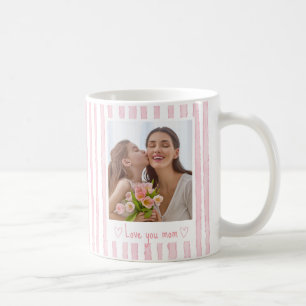 Personalisierter Text Foto Rosa Streifen Coquette Kaffeetasse