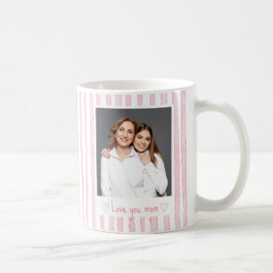 Personalisierter Text Foto Rosa Streifen Coquette Kaffeetasse