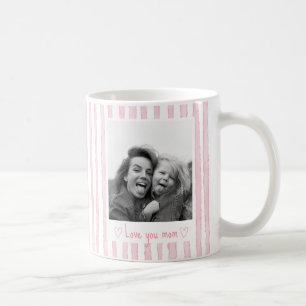 Personalisierter Text Foto Rosa Streifen Coquette Kaffeetasse