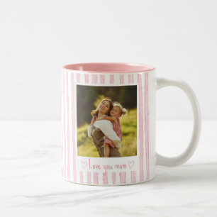 Personalisierter Text Foto Rosa Streifen Coquette Zweifarbige Tasse