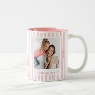 Personalisierter Text Foto Rosa Streifen Coquette Zweifarbige Tasse