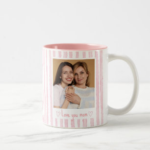 Personalisierter Text Foto Rosa Streifen Coquette Zweifarbige Tasse
