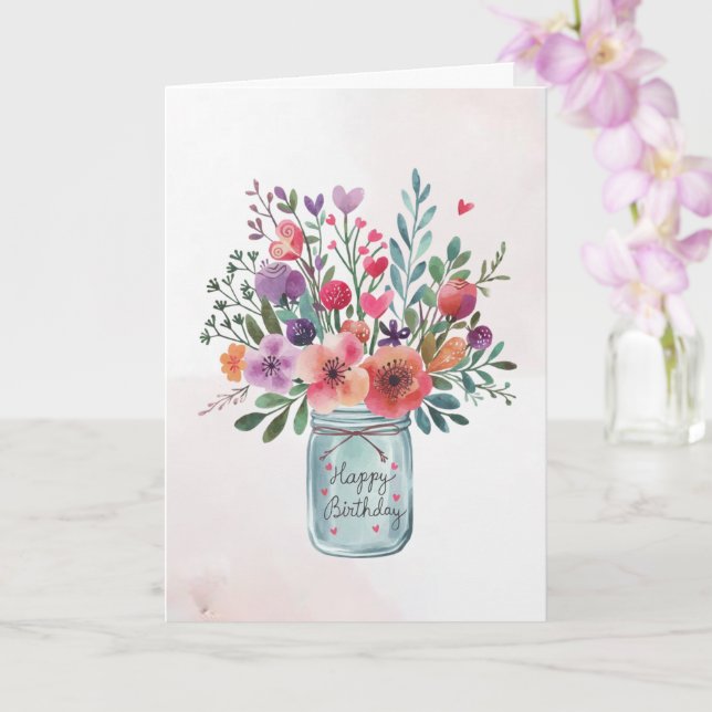 Personalisierter Text Happy Birthday Floral Bouque Karte (Orchidee)