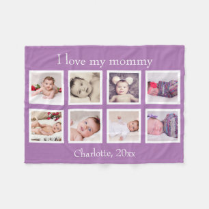 personalisierter Text mit 8 Foto (lila) Fleecedecke
