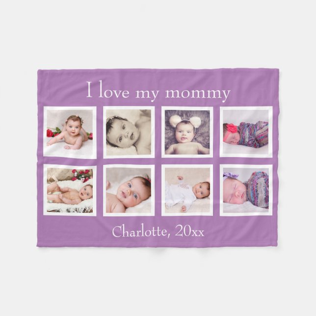 personalisierter Text mit 8 Foto (lila) Fleecedecke (Vorderseite (Horizontal))