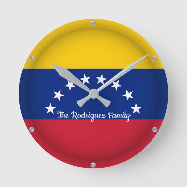 Personalisierter TEXT Proud Venezuela Flaggenland Runde Wanduhr (Vorderseite)