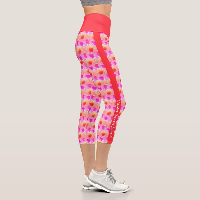 Personalisierter Text Sonnenblume Nebel Rosa Blüte Capri Leggings (Rechts)