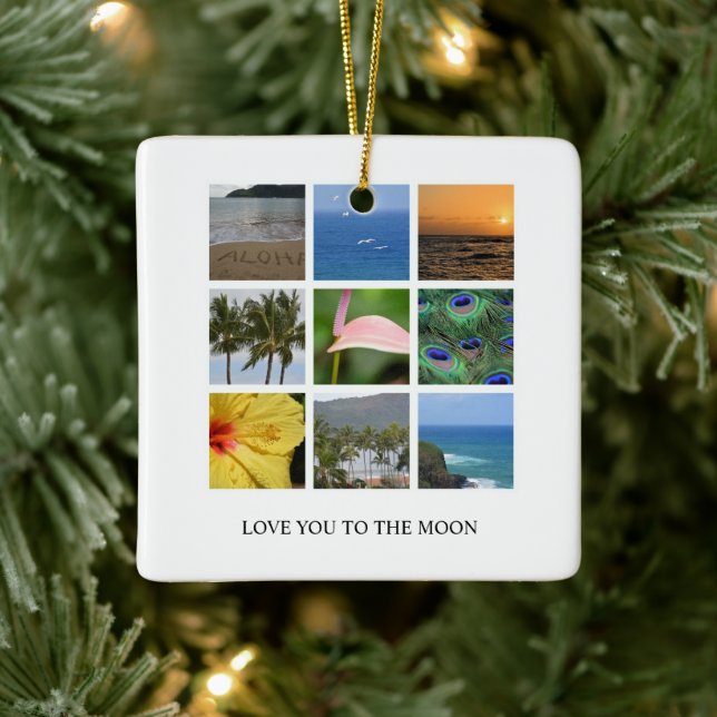 Personalisierter Text und Foto Collage Hawaii Keramikornament (Baum)