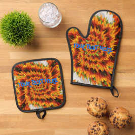 Personalisierter Textname Sonnenblume Swirft Gesch Ofenhandschuh & Topflappen-Set