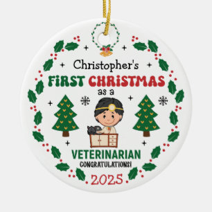 Personalisierter Tierarzt Erster Weihnachtsbaum Keramik Ornament
