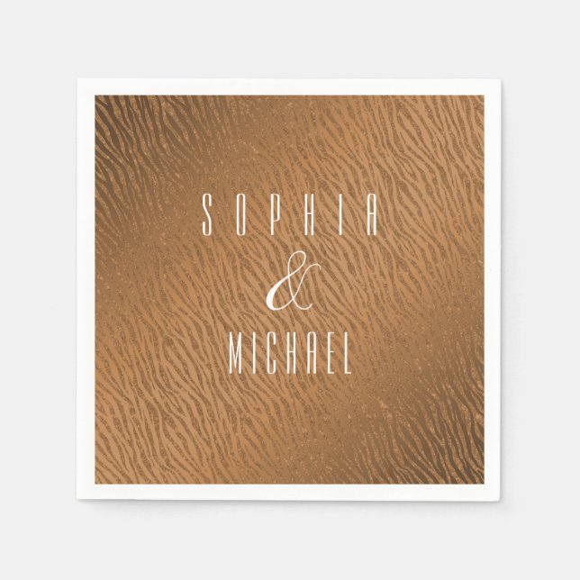 Personalisierter Tierdruck Braun Glitzer Glam Serviette (Vorderseite)