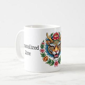 Personalisierter Tiger-Blumen-Tattoo-Becher Kaffeetasse
