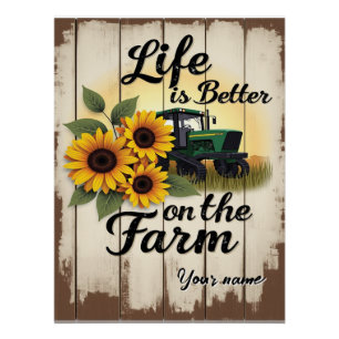 Personalisierter Traktor und Sonnenblumen Poster