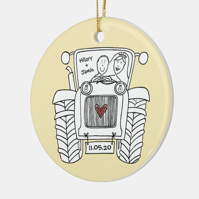 Personalisierter Traktor Weihnachtsdekoration Keramik Ornament (Links)
