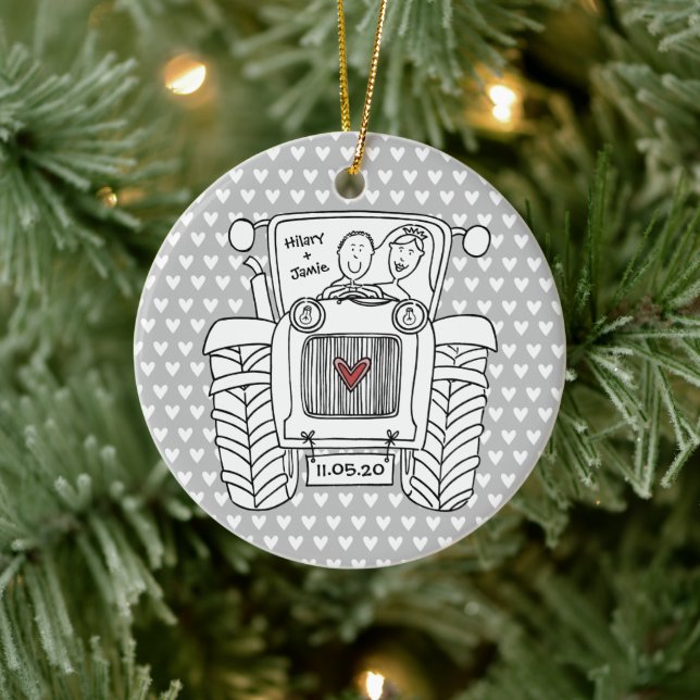 Personalisierter Traktor Weihnachtsdekoration Keramik Ornament (Baum)