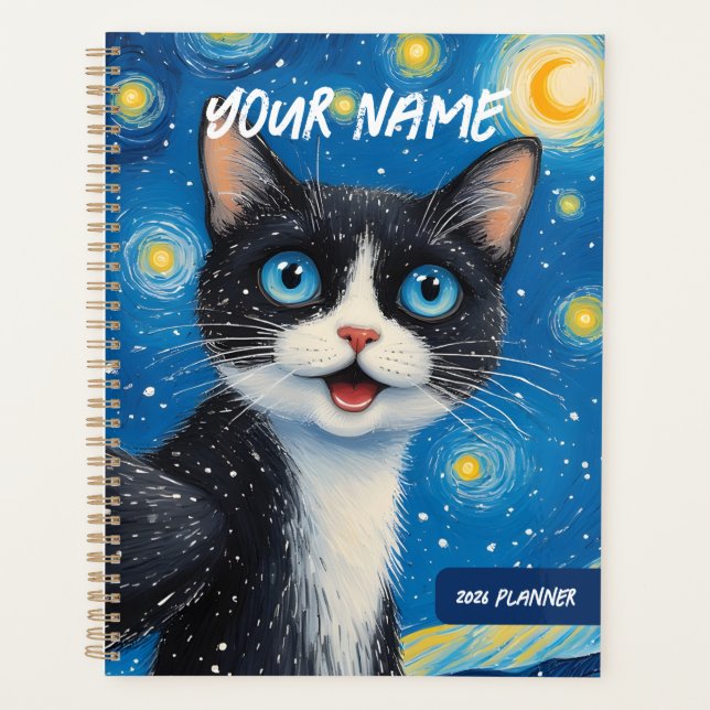 Personalisierter Träumerischer Mondkatze Sternenhi Planer (Vorderseite)