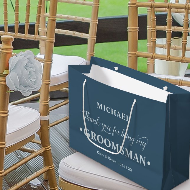 Personalisierter Trauzeuge Blue Vielen Dank Große Geschenktüte (Dusty Blue Wedding Thank You Gift Bag for Groomsman)