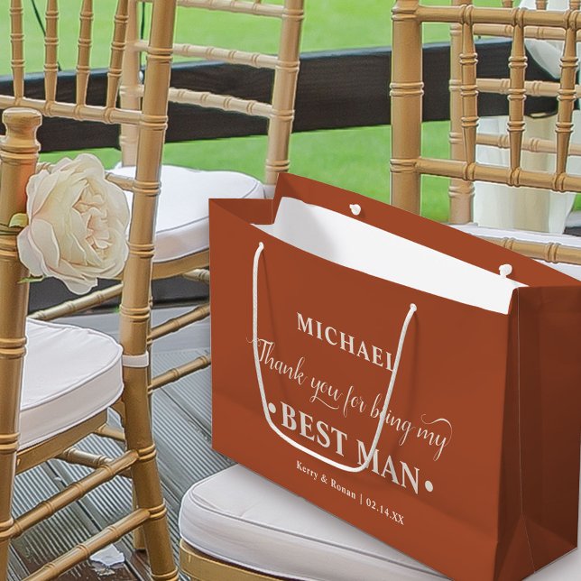 Personalisierter Trauzeuge Burnt Orange Vielen Dan Große Geschenktüte (Terracotta Burnt Orange Wedding Thank You Gift Bag for Best Man)