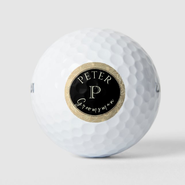 Personalisierter Trauzeuge der Black Gold Monogram Golfball (Vorderseite)