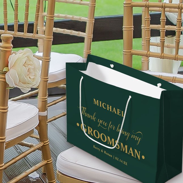 Personalisierter Trauzeuge Emerald Green Vielen Da Große Geschenktüte (Emerald Green Wedding Thank You Gift Bag for Groomsman)