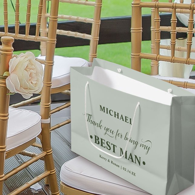 Personalisierter Trauzeuge Green Vielen Dank Große Geschenktüte (Sage Green Wedding Thank You Gift Bag for Best Man)