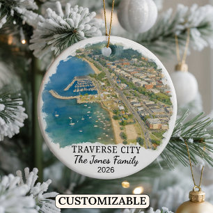 Personalisierter Traverse City Weihnachtsschmuck, Keramik Ornament