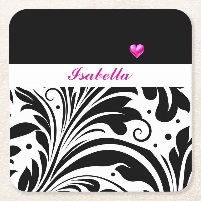 Personalisierter Trendschwarz-weißer Untersetzer (Vorderseite)