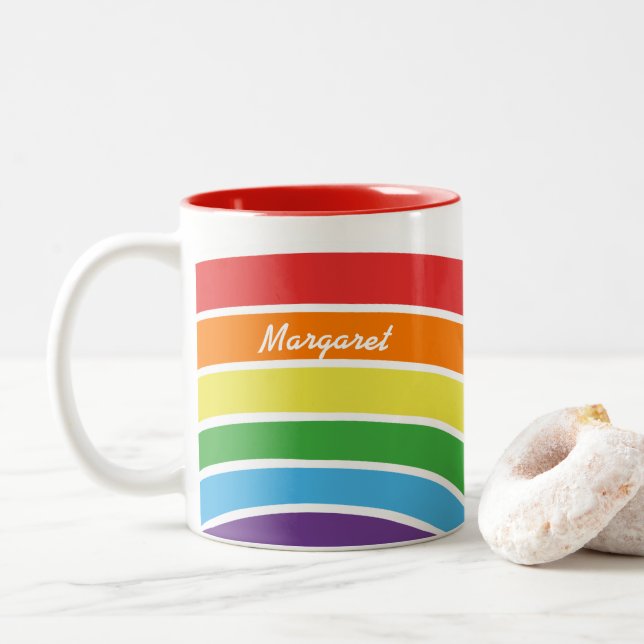 Personalisierter Trendy Regenbogen-moderne Zweifarbige Tasse (Mit Donut)