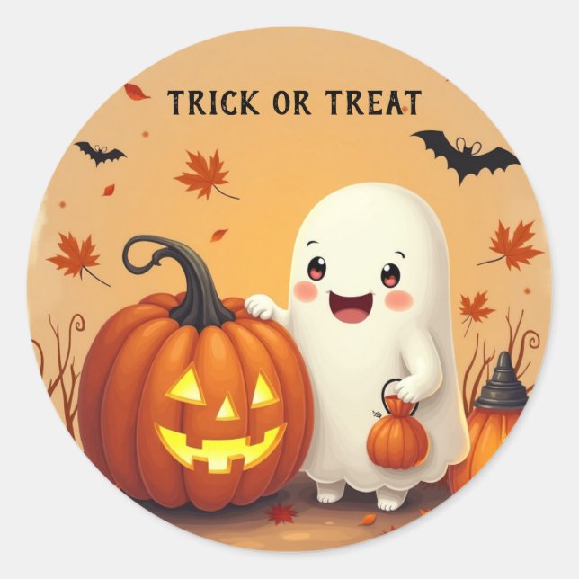 Personalisierter Trick oder Treat Ghost & Pumpkin  Runder Aufkleber (Vorderseite)