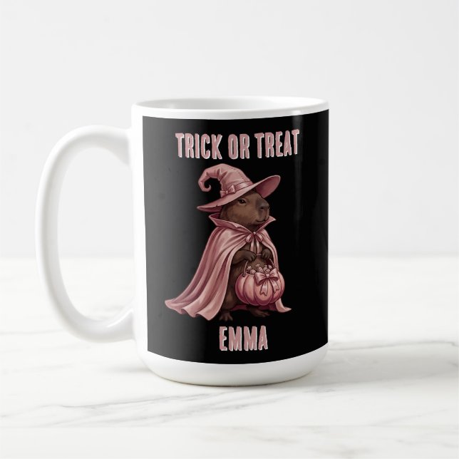 Personalisierter Trick-or-Treat Capybara Hexenumha Kaffeetasse (Links)