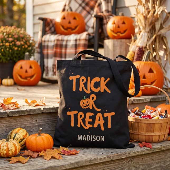 Personalisierter Trick-or-Treat doppelseitiger Hal (Personalized Trick or Treat Halloween Tote Bag for spooky candy-filled adventures! 🎃)