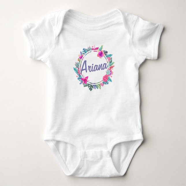 Personalisierter tropischer Blumenbodysuit des Baby Strampler (Vorderseite)