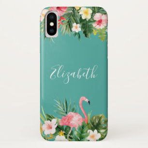 Personalisierter tropischer Blumenflamingo Case-Mate iPhone Hülle
