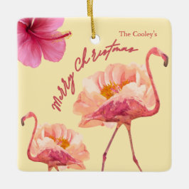 Personalisierter tropischer Flamingo-Weihnachtskuc Keramikornament