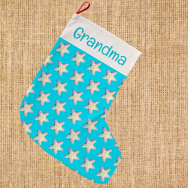 Personalisierter Tropischer Funkelnder Seestern We Großer Weihnachtsstrumpf (Sparkly starfish personalized stocking!)
