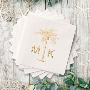 Personalisierter tropischer Palmbaum-Monogramm Servietten Mit Folie