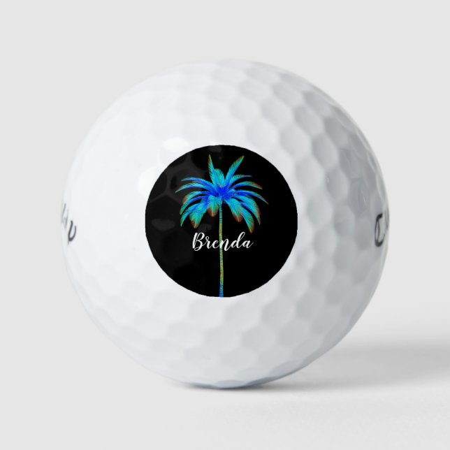 Personalisierter tropischer türkisfarbener Palmenb Golfball (Vorderseite)