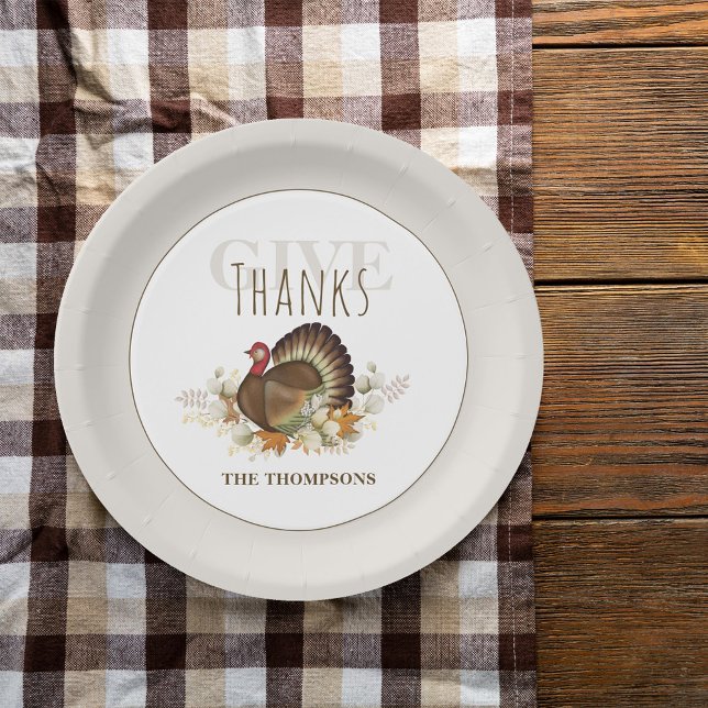 Personalisierter Truthahn-Wasserfarben-Thanksgivin Pappteller (Give Thanks Holiday Thanksgiving Paper plate.)