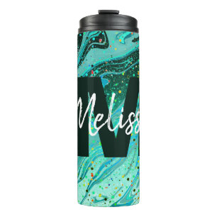 Personalisierter Türkis-Glitter-Marmor-Thermobeche Thermosbecher