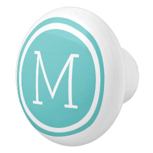 Personalisierter Turquoise Monogramm-Druckknopf Keramikknauf