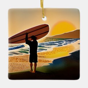 Personalisierter Typ am Strand mit Sonnenuntergang Keramikornament