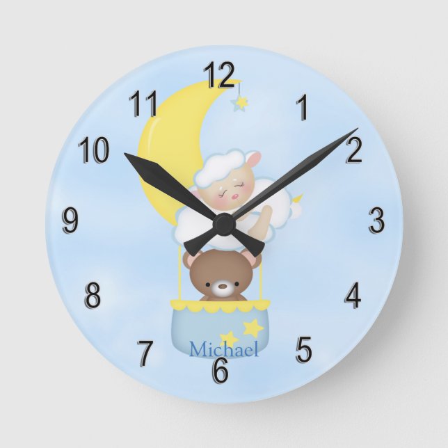Personalisierter Uhr-Baby-Lammteddy-Bär Runde Wanduhr (Vorderseite)